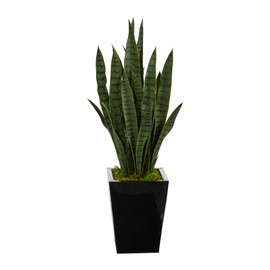 Nearly Natural 40-in Artificial Tall Snake Plant Sansevieria, Faux Snake Plant for Indoor Home Decor in Black Metal Planter Planter, Fake Plant for Office, Living Room, Bedroom