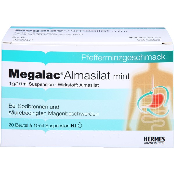 Nicht vorhanden Megalac Almasilat mint 1 g/10 ml Suspension Beutel,