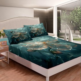 Homemissing White Flower Fitted Sheet Children's 3D Print Bed Sheet Set Pretty Flower Fitted Sheet 140 x 200 cm for Women Men Floral Botanical Bed Sheet 2 Pieces