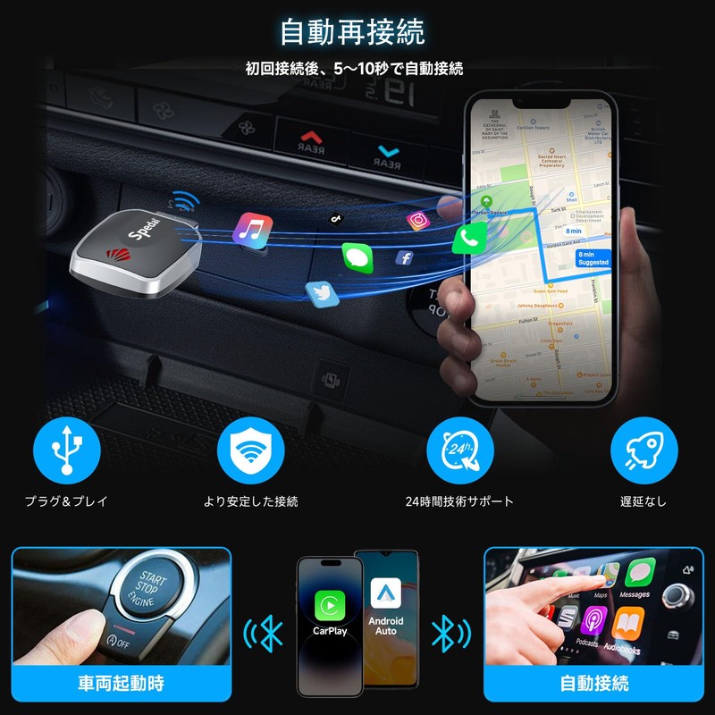 【2025 Newest Mini Wireless Adapter】Spedal 2in1 CarPlay & Android Auto