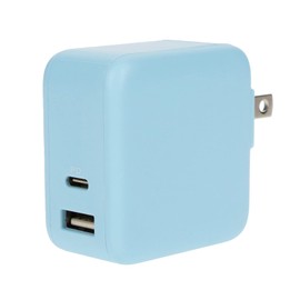MOTTERU PD65WU1-BL PD65W Compatible, PPS Standard Compatible, USB-C x 1 Port, USB A x 1 Port, Lightweight, Compact, Maximum 63W Total AC Charger, Powder Blue, MOT-ACPD65WU1-BL (PD Compatible Laptops,