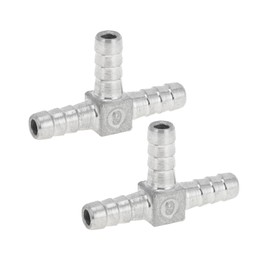 RATCHROLL 304 Stainless Steel Hose Barb Fittings 15/64" t Shaped 3 Way Connector for Air Water Oil Gas Fuel 2 Pcs Silver Tone