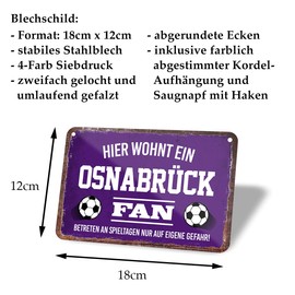 Osnabrück Fan Tin Sign - Metal Sign with Cord and Suction Cup - Hanging Sign for Fans Ultras Pendant Enthusiasts - Wall Decoration Door Decoration for Man Cave, Teenager's Room, Workshop, Living Room