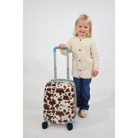 Itzy Ritzy Toddler Suitcase with Adjustable Handle, 360-Degree Spinner Wheels, 2 Interior Compartments and Hard Shell Design; Perfect Kids Luggage with Wheels for Ages 3 and Up (Cow Print)