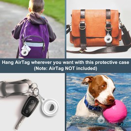 2 Pack IPX8 Waterproof Compatible with AirTag Keychain Holder Case,Lightweight, Anti-Scratch, Easy Installation,Soft Full-Body Shockproof for Luggage,Key Ring,Dog Collar,Belt Key Clip(Black/Clear)