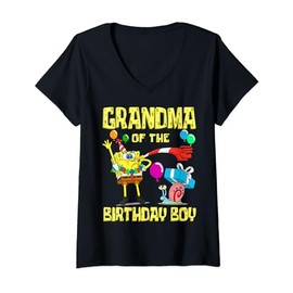 Mademark x SpongeBob SquarePants - Womens SpongeBob Grandma of the Birthday Boy Theme Party V-Neck T-Shirt