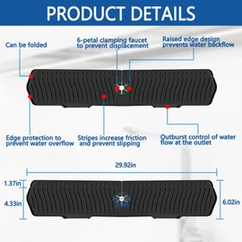 Kitchen Sink Splash Guard Gen2-30" x 6'' Silicone Sink Mat Splash Guard fit for Countertop, Bathroom,Farmhouse,RV by EBIGIC (Black)