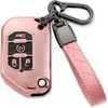 TOGAFEY Compatible with Jeep Key Fob Cover,Leather Keychain Soft TPU Protection Key Case for 2018 2019 2020 2021 2022 2023 Jeep Wrangler Gladiator JL JLU Rubicon 4 Buttons Smart Key,B Rose Gold