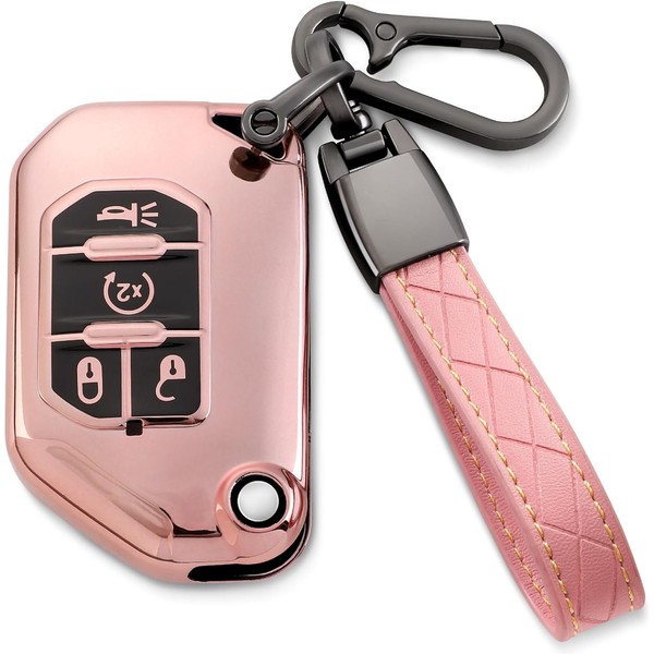 TOGAFEY Compatible with Jeep Key Fob Cover,Leather Keychain Soft TPU
