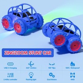 zingzoom Direct Charging Remote Control Cars, 2.4Ghz Amphibious 360° Flip Rc Stunt Car, All Terrain 4WD Child's Toy Vehicle with LED Light, Car Games Age 3-12 Boys Girls Kids Birthday Gifts Presents