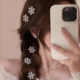 Snowflake Rhinestone Hair Clips Crystal Winter Christmas Hairpin Barrette Wedding Bridal Ornaments Sweet Cute Pearl Jewelry Hairpin for Women Hair Accessories