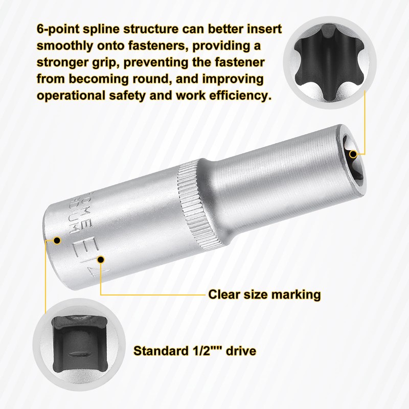sourcing map E-Torx Socket 1/2" Drive E14 External Torx Deep