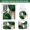 4Pcs Green Bathroom Sets with Shower Curtain and Rugs, Mid
