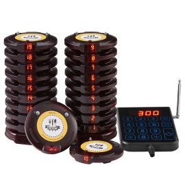 Wireless Restaurant Pager System 20 Beepers Battery Operated Black Plastic Matte Finish For Guest Calling ServiceSub Machine Shape: Round, Quantity: 20