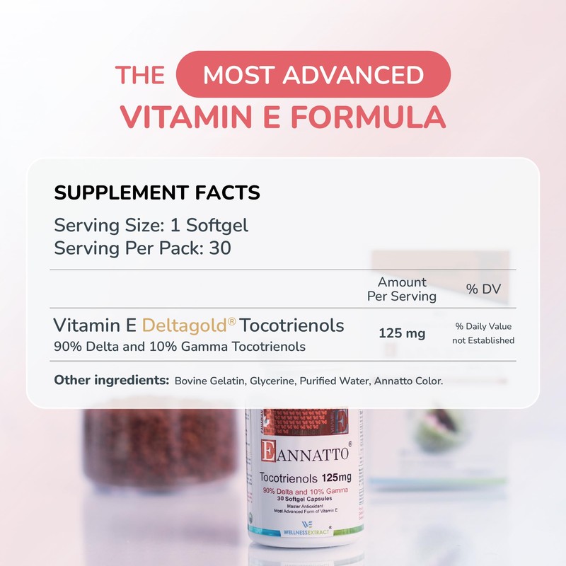WELLNESS EXTRACT E Annatto Tocotrienols Deltagold 125mg, Vitamin E Tocotrienols