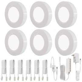 L5L3D LED Puck Lights Kit Wired, Dimmable Under Cabinet Lights Aluminum Housing with Touch Switch, 6 Pack 18W 3000K Warm White for Kitchen, Closet, Wardrobe, ETL Listed
