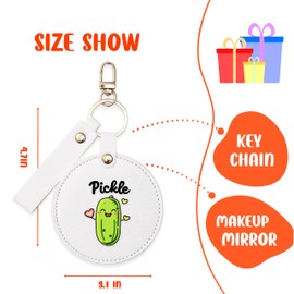 BJDAMAI Small Makeup Mirror Keychain, Compact Mirror for Purse,Leather Small Pocket Mirror, Pickle Lovers Themed Gifts Stuff For Girls Teens Kids Women! (Pickle)