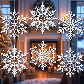 8Pcs Large White Snowflakes Ornaments, 12''Big Plastic Christmas Ornaments, Hanging Snowflake Decorations for Christmas Tree Decorations Winter Decoration Indoor Outdoor Holiday Decor Craft Snowflakes