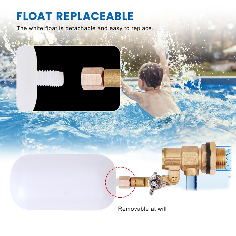 Float Valve 1/2 inch, Brass Water Float Valve with Adjustable
