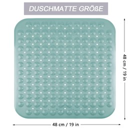 Shower Mat, Square Shower Mat, 48 x 48 cm, Non-Slip Mat with Suction Cups, Machine Washable, Non-Slip PVC Bath Mat, Non-Slip Bath Mat, for Shower and Sauna, Dark Green