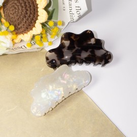 COLLIBEL Claw Clips 4.1 Inch Cute Cloud Shape Tortoise Acrylic Hair Accessories for Thick and Thin Hair Stylish 2pc Set Hair Clips for Women Teen Girls (Shell white+Black Tortoise)