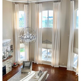 Ikiriska Extra Long Luxury Solid Linen Curtain Custom Made 8-24 ft Length 2 Story Drapes (Off White, 100″Wx084″L)