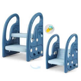 Onasti Toddler Step Stool for Bathroom Sink, Adjustable 2 Step Stop for Kids with Handles, Toilet Stool for Potty Training, Plastic Ladder Toddler Helper Stool for Bedroom Kitchen Counter Stand-Blue