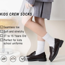 EPEIUS Girls Seamless Soft Cotton Dress Socks for Kids Boys School Crew Athletic 11-15 Years Ivory Pink Grey Size XL