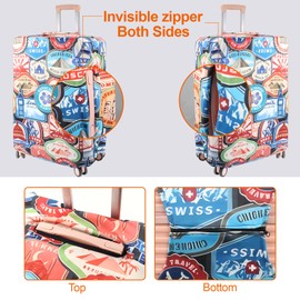 Suitcase Cover with Both Sides Zipper Open, H HOME-MART Printed Luggage Cover Spandex Travel Suitcase Covers Luggage Covers Dustproof Washable Protector