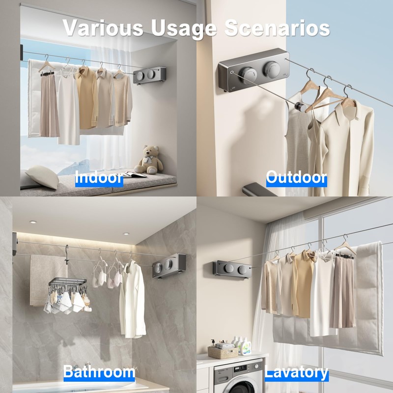 MUSTORN Retractable Washing Line Outdoor, Non-Sagging Double Clothes Line Extendable