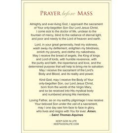Prayer Before and After Mass LAMINATED Holy Card (3-pack) with Two Free Prayer Cards Included