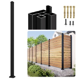 1 Pack 6FT 3-Way Heavy-Duty Aluminum Fence Post, Matte Black Wood Fence Post, Rustproof & Weather-Resistant for Outdoor Privacy Panels