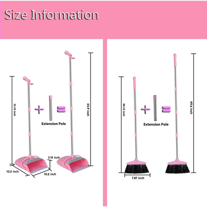 Pink Broom and Dustpan Set, Broom with Dustpan Combo Set