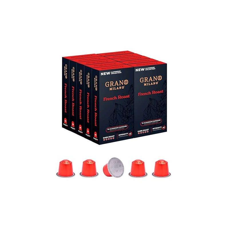 Grano Milano French Roast - 100 Aluminium Coffee Pods Compatible