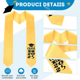Jutom 6 Pcs Adult Graduation Stole Unisex Class of 2025 Gold Honor Stole Plain Angled End Graduation Sash 60 Inch Long for Women Men Grad Accessories