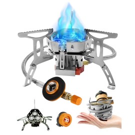 Portable Camping Gas Stove, 6800W Burner with Piezo Ignition, Windproof Design, Includes Adapters and Converters for Outdoor BBQs, Cooking, Fishing, Hiking, and Picnics.3head listing 2