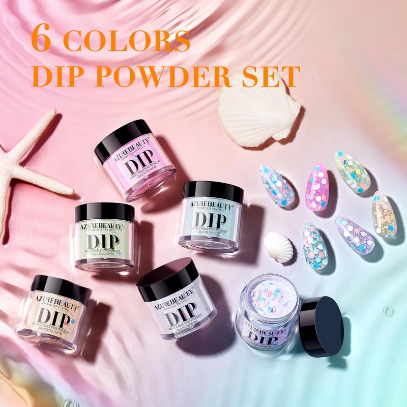 AZUREBEAUTY Dip Powder Nail Set, 6 Colors Pink Purple Green