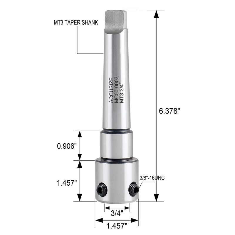 Accusize Industrial Tools Annular cutter arbor, MT3 to 3/4" Weldon
