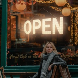 lulixilul LED Open Sign for Business,48"x17" Dimmable Brightness Large Electric Light Up Sign, Hanging Installation for Store Restaurant Office Bar Hotel Salon (warm white)