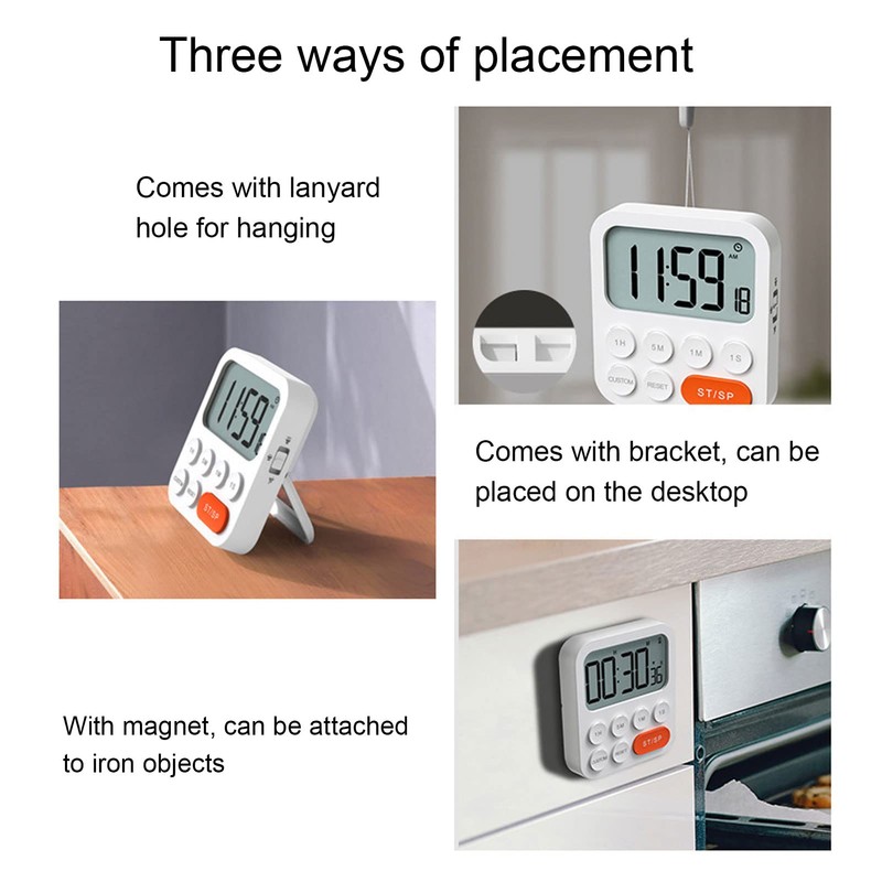 Kitchen Timer, 3-Speed Adjustable Study Timer, LCD for Living Room,