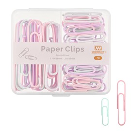 NEEWAY Colorful Paper Clips Assorted Sizes, Small and Large Paper Clips, 70 Count (Light Multicolor)