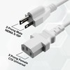 3 Feet, White - 3 Prong AC Power Cable for