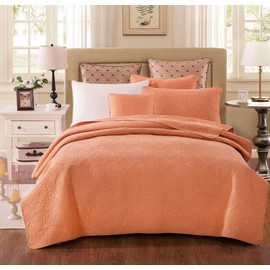 Tache Home Fashion Tuscany Sunrise Solid Floral Matelasse Quilt Bedspread Set, Queen, Orange