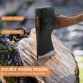 THRWCLUB 15.7" Hand Forged Hatchet Axe, Camping Hatchet with 1065 Carbon Steel & Wooden Handle, Bushcraft Axe with Leather Sheath and Axe Sharpener, Survival Axe for Outdoor Adventures and Gardening