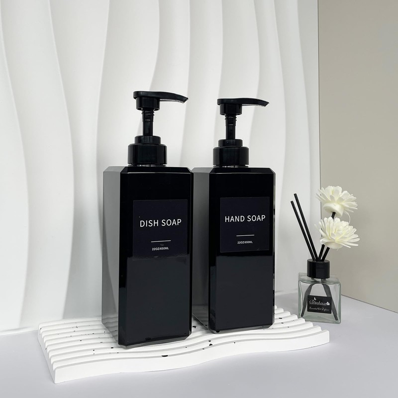 Black Soap Dispenser with Waterproof Labels, Thickened Plastic Hand Soap