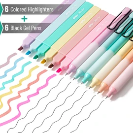 Mr. Pen Aesthetic Highlighters and Gel Pens, 12 Pack, Pastel Colors, No Bleed, Black Ink, Highlighter Pens, Gel Pens