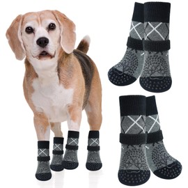 LQTSLFM Hundesocken Anti Rutsch, 2 Paar Pfotenschutz Hund Verletzung, Einstellbar Socken für Hunde Flexibel Antirutschsocken Hund für Innen und Außenbereich Geeignet (Grau-S)