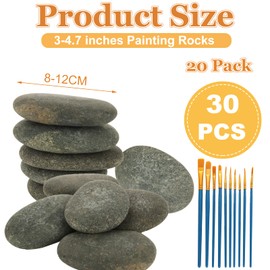 CYEAH 20 Pcs Extra Large Rocks for Painting, 4-5 Inch River Rocks Painting Stones, Smooth Flat Rocks with 30 Paint Brushes, Natural Rocks to Paint for Arts DIY Crafts and Home Decoration