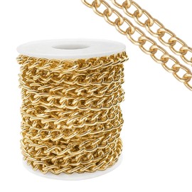 33 Ft Aluminium Curb Cuban Chains, Gold/Silver Plated Twisted Cable Link Chain with Spool for Bracelet Necklace Jewelry Making DIY Crafts (Gold)