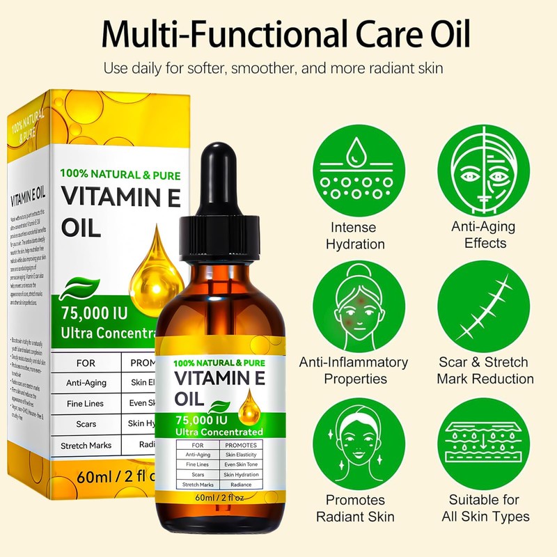 Vitamin E Oil with Jojoba for Face, Skin, Hair, Cuticle